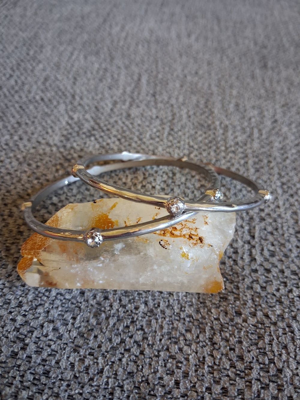 Silver Tone Crystal Bangle Bracelets - Set of 2